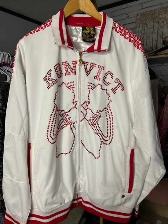 Konvict Other - KONVICT White & Red Rhinestone England Zip-Up Jacket